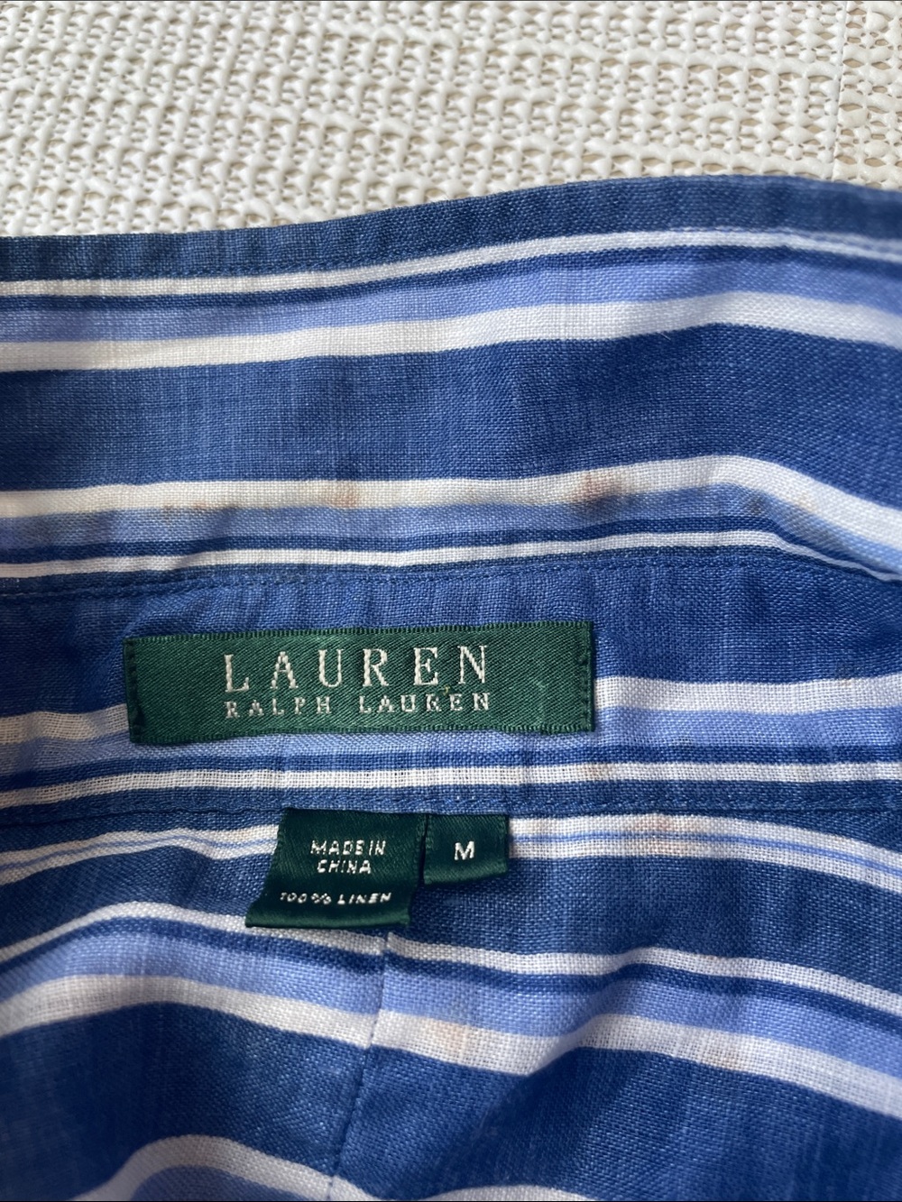 Women’s Ralph Lauren Linen Navy and White Striped Button-Down Shirt Size M - Picture 4 of 6